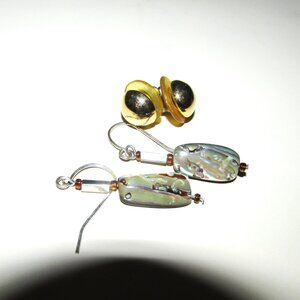 TWO pair, Abalone and Gold Tone Stud Earrings